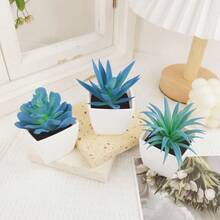 3 pièces Plantes en pot artificielles bleues et roses créatives, ornements de bureau de plantes vertes simulées pour la maison, le bureau, l'intérieur/extérieur. Plantes succulentes artificielles, plantes, décoration de maison, décoration de salon, fausses plantes, décoration de bureau - Multicolore - Voir 4