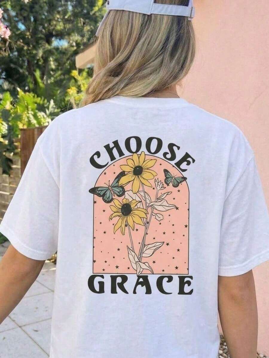 Camiseta Clásica de Verano Ligera con Estampado de Letras y Cruz Dibujadas a Mano, Camiseta Religiosa Cristiana 'Dios Siempre Bueno', Ropa de Fe Unisex Casual de Manga Corta y Cuello Redondo - Blanco 3 - Ver 1