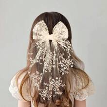 1 pieza Clip de pelo elástico con lazo de encaje, accesorio de pelo elegante y dulce con cinta bordada para mujeres - Ver 7