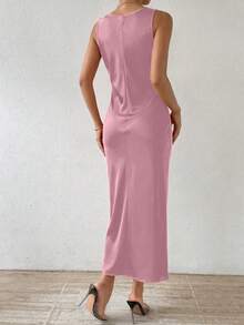 Women Summer Satin Silky Tank Dress Sleeveless Scoop Neck Loose Long Maxi Sundress Soft Lightweight Spring Holiday Beach Daily Party Dresses - 粉色 - 查看 2