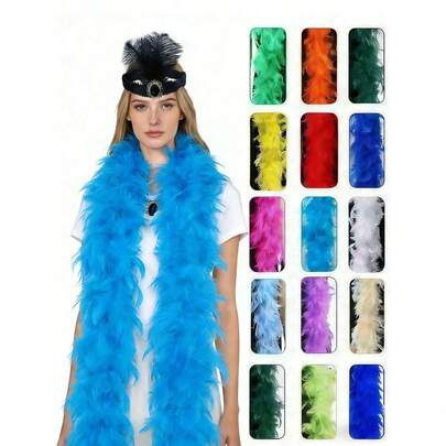 1pc Feather Scarf, Carnival Feather Scarf, Festival Decoration, DIY Party Costume Accessory, Colorful Feather Scarf, Scarf Decor, Suitable For Birthday Party, Halloween, Christmas, Racing, Afternoon Tea, New Year's Eve, Concert, Home Decor, Dance Wedding, Stage Performance, Carnival Costume And Accessory, Party Supplies, Bachelorette Party, Photography Props, Bohemian Style