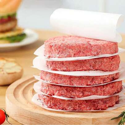 50/150 tờ giấy nướng bánh hamburger chống dính, kích thước 4,72 inch (khoảng 12cm), dễ tách rời, có thể đông lạnh và nướng, thích hợp để ép bánh hamburger, nướng bánh ngọt và bánh pie.