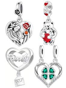 Fashionable Niche Design Warm Healing Mother's Love & Affection Themed Heart, Teddy Bear Beaded Pendant, Versatile DIY Bracelet Necklace, Mother's Day Gift - Silver - View 1