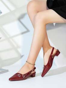 Women's New French Pointed Toe Commuter High Heel Sandals, Wine Red Body Design, Metal Color Decor On Vamp, Adjustable Laces, Elegant Pointed Toe Design, Suitable For Workplace, Casual, Party, Date, Commute And Other Occasions As A Versatile Fashion Choice. - Burgundy - View 1