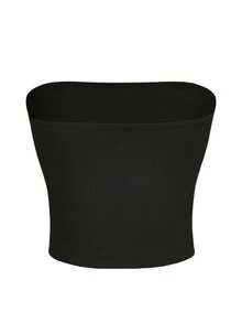 Women's Strapless Bandeau Top, New Summer Solid Color Casual Versatile Backless Fitted Cropped Blouse, Fashionable Daily Wear - Black - View 4