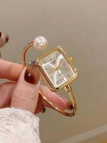 1pc Square Gold-Tone Bracelet Watch For Women, Minimalist & Fashionable, Suitable For Daily Wear And An Ideal Gift Choice - Gold - View 6