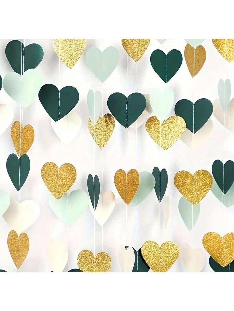 18pcs/Set 4-Color Heart Shaped Hanging Banners, Green Heart Garland, Wedding Backdrop Decor Flags, Heart Glitter Wreath Accessories, Suitable For Holidays, Weddings, Party Venue Decoration - Multiple Styles - View 1