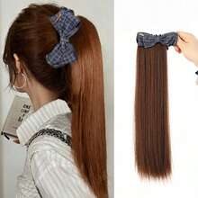 Synthetic Bow Banana Clip Long Straight Ponytail One-Piece Natural Fluffy Ponytail Wig - 彩色 - 查看 10