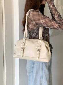 2026 Spring/Summer New Korean Ins Niche Underarm Bag, Fashionable Bowling Bag, Versatile Large Capacity Shoulder Bag - Beige - View 3