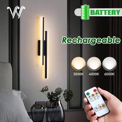 wamblz Đèn tường không dây sạc lại được, 50cm, pin 4400mAh, cổng USB Type-C, điều khiển từ xa, có thể điều chỉnh độ sáng và nhiệt độ màu, lắp đặt nam châm, thích hợp cho TV, ghế sofa, phòng khách, hành lang, phòng ngủ.