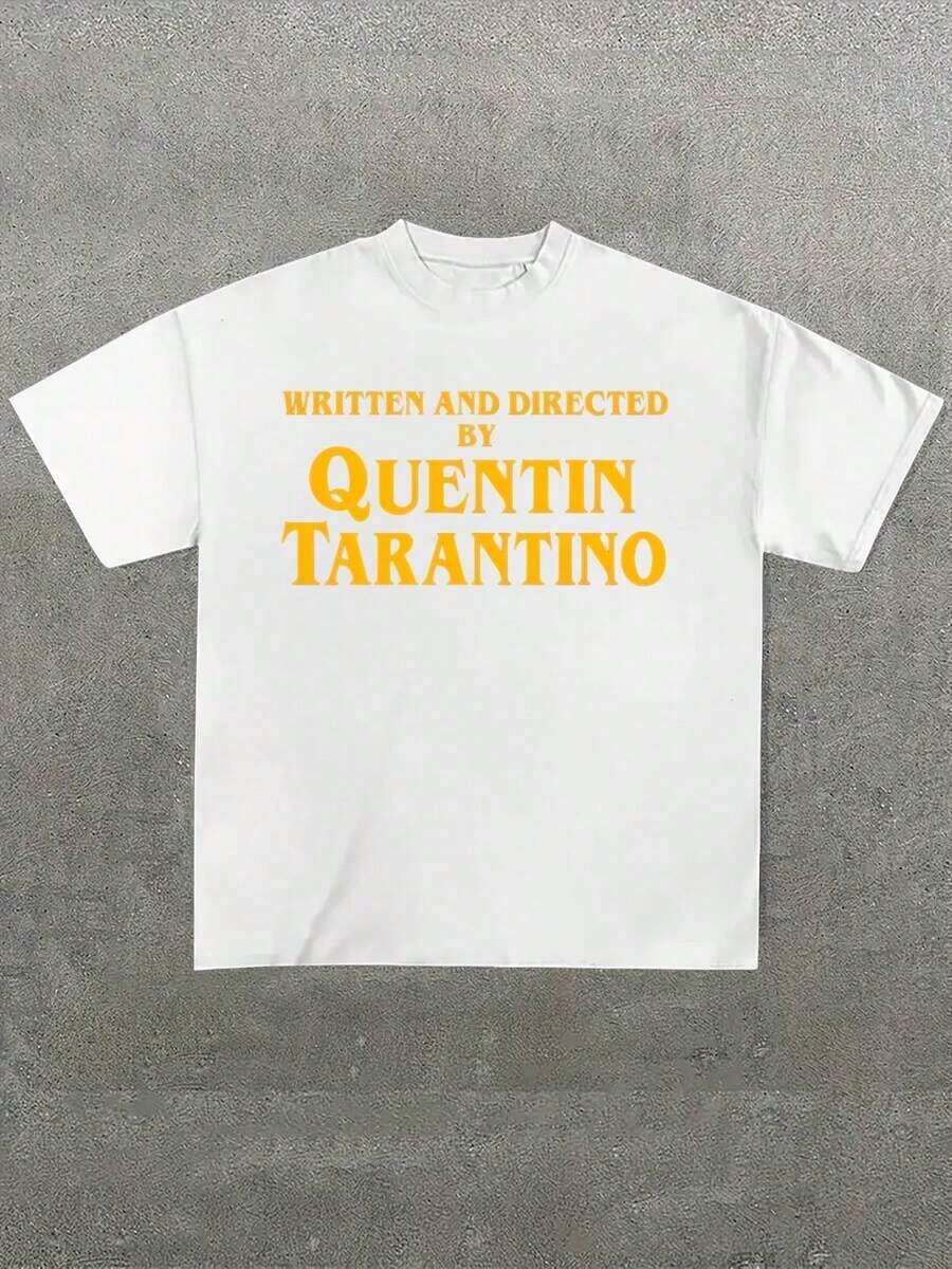 Camiseta masculina plus size, dirigida e escrita por Quentin Tarantino (1 peça), 100% algodão, camiseta casual estampada, gola redonda, mangas curtas, 180g de algodão, ideal para sair, presente, verão, unissex. - Branco - Ver 1
