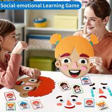 Juguete de fieltro de rompecabezas de expresión emocional, un juego para expresar emociones sociales, adecuado para manejar expresiones faciales, juego de interacción en el aula, incluye varias adiciones de características faciales - Multicolor - Ver 5