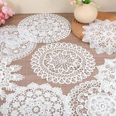 Tấm lót bát tròn cách nhiệt và lót bàn ăn sang trọng bằng ren thêu kiểu Pháp, họa tiết hoa rỗng, chống trượt, chịu nhiệt, phong cách đồng quê cổ điển, thích hợp trang trí bàn tiệc cưới, dã ngoại, ngày lễ.