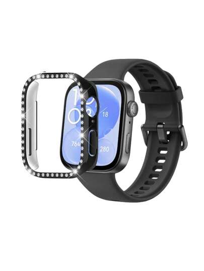 1PC Black Bling Single Row Rhinestone Watch Case Compatible With Huawei Watch Fit 3 And Fit4, Glitter Sparkle Watch Protective Cover, Fashion Smart Watch Case, Glamorous Bling Watch Protective Cover, Chic Watch Accessories, Elegant Decorative Watch Case, Luxury Shiny Watch Protective Cover, Pretty Bling Watch Cover For Ladies, Ideal Gift For Girlfriends, Friends, Family, Suitable For Party, Daily Outing, Travel, Dating