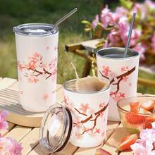 1 chiếc cốc có ống hút họa tiết hoa anh đào mùa xuân, cốc xách tay, cốc du lịch dành cho người lớn, cốc cà phê sáng tạo dành cho nữ. - Nhiều màu - Xem 7