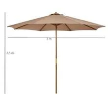 Wooden Parasol 300 Cm, Garden Parasol, Balcony Parasol, Bamboo, Khaki - B - View 2