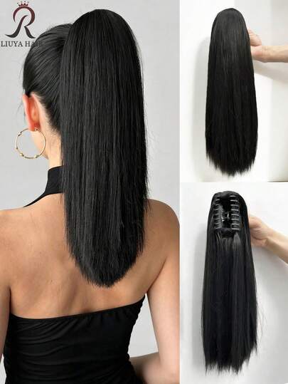 Women's Ponytail Wig - Heat-Resistant Synthetic Hair Strands, Realistic Clip-On Extensions (Black/Brown/Beige) - 18-Inch Long Straight Hair Piece, Suitable For Short Hair, Parties, Daily Use And Quick Hair Growth