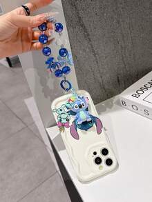 Disney Has Authorized, Phone Case - Chain Set, The Stitch Lilo & Stitch Phone Case Plus A Silicone 3D Or Fluffy Style Stitch Bracelet With Metallic Ring Removable Bracelet, Stitch And Angel Pattern, Compatible With Iphone 17/16/15/14/13/12/11/XS/XR/X Plus Pro Max, Wavy Design Phone Case For Girl, A Stylish Cartoon Summer Phone Case, The Perfect Gift Choice, Phone Protection, Durable Phone Cover, Great Gift For Friends And Family - 白色款式B - 查看 4