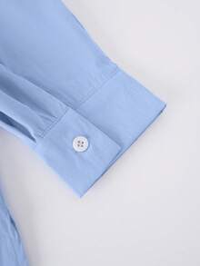 新款宽松蓝色女式衬衫，独特设计休闲外套式上衣，春秋季打底长袖上衣 - 淺藍色 - 查看 7