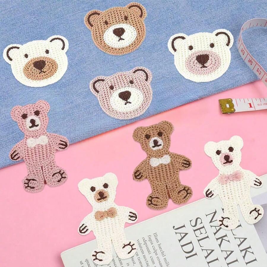 4/12 buc patch-uri brodate tricotate cu cap de urs drăguț, opțiuni multicolore - potrivite pentru accesorii de păr DIY, îmbrăcăminte și decorare de pălării - multicolor - Vizualizare 1