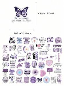 50pcs Purple Motivational Stickers For Luggage Laptop Organizers Scrapbooks Decor DIY Transparent Stickers - A - View 2