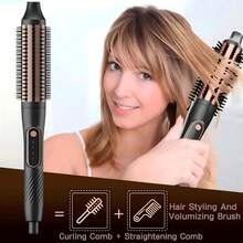 3-In-1 Straightening & Curling Hair Styler, Rapid Heating, 3 Temperature Settings, Ceramic Coating For Soft & Shiny Hair, Suitable For All Hair Types, Daily Styling, Fashion Styling Brush, Anti-Scald & Anti- Design, Holiday Gift - Multicolor - View 2