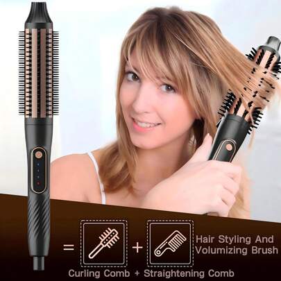 Máy tạo kiểu tóc 3 trong 1: duỗi và uốn, làm nóng nhanh, 3 mức nhiệt độ, lớp phủ gốm cho tóc mềm mại và bóng mượt, phù hợp với mọi loại tóc, tạo kiểu hàng ngày, lược tạo kiểu thời trang, thiết kế chống bỏng, quà tặng ngày lễ.