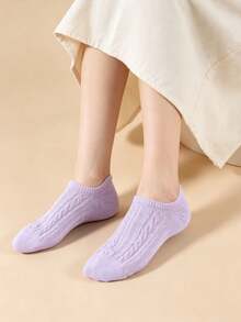 5 paires de chaussettes courtes invisibles tissées pour femmes, chaussettes doublures basses, couleurs assorties, chaussettes courtes décontractées convenant aux baskets, ballerines et à l'usage quotidien - Multicolore - Voir 2