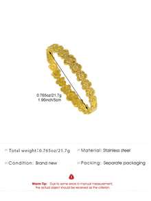 1件时尚不对称几何心形花朵不锈钢开口手镯，适合女性日常及节日佩戴 - 金黃色 - 查看 4