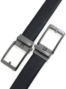 1条隐藏式自动扣男士皮带，简约百搭时尚裤带，黑色压纹皮革男士皮带 - 彩色 - 查看 2