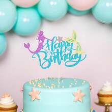 1pc Mermaid Happy Birthday Cake Topper - Shiny Shell & Coral Tail Decor, Suitable For Underwater Theme Baby Shower Birthday Party Supplies - Multicolor - View 11