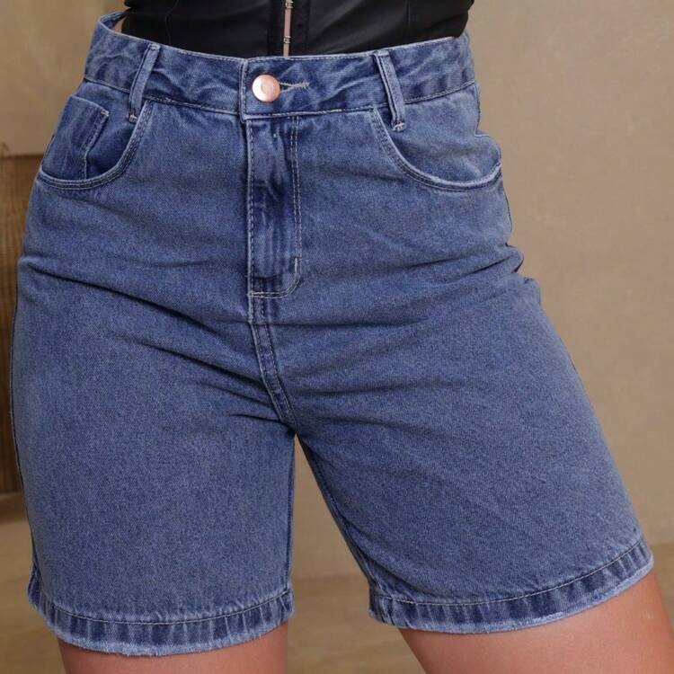 Diretriz Jeans Bermuda Jeans Modelagem Confort Cintura Alta Lavagem Estonada - Lavagem clara - Visão 12