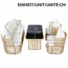 4-Tier PE Rattan Garden Furniture Set With 3-Seater Sofa, 2-Seater Chair And Glass Table – Outdoor Lounge Set With Polyester Sofa, Steel And Glass Table For Patio And Balcony - 米色 - 查看 6