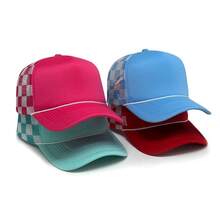 2026 New Checkered Baseball Cap, Corded Trucker Mesh Cap, Outdoor Casual American Style Fashionable Breathable Baseball Cap, Beach Hiking Cap. - 黑色格紋網眼帽 - 查看 6