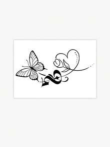 1pc Sticker, Line Art Butterfly, Rose, Letter S, Heart, Wrist, Temporary Tattoo Sticker, Suitable For Arms, Abdomen Non-Reflective, Realistic Tattoo, Suitable For People, Daily Use, Lasts3-5Days - Black - View 4