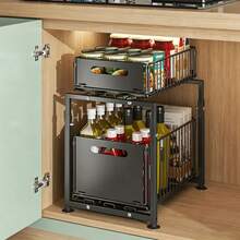Organizador de fregadero de cocina de acero al carbono, estante plegable en forma de H, recubierto de hierro resistente a la oxidación, gran capacidad, soporte para envoltura de plástico, organizador de gabinete de encimera, solución de almacenamiento debajo del fregadero, soporte expandible para utensilios de cocina, estante de almacenamiento para accesorios de baño, organizador multifuncional para despensa - Ver 10