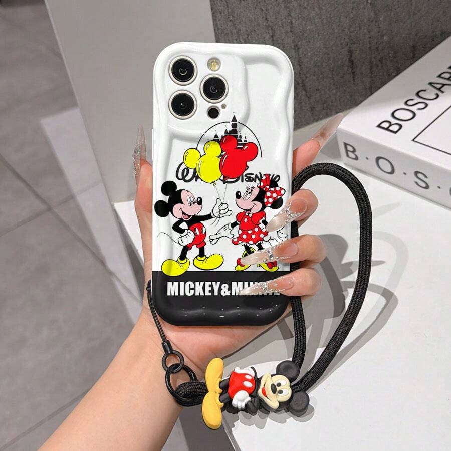 This Disney Mickey Mouse Lanyard Phone Case Is Fully Covered In TPU Material. It's Shockproof, Lightweight, And Compatible With IPhone17/16/11/13/15/15 Plus/15 Pro/15 Pro Max/12/14 Pro Max/11 Pro Max/12 Pro/12 Pro Max/13. This Phone Case Makes A Popular Birthday Gift Or Business Gift; It's Durable, Stain- And Fingerprint Resistant, And Suitable For Both Men And Women. The Set Also Includes A Mickey Mouse Phone Case And A Mickey Mouse Plush Bracelet. It's A Perfect Gift For Friends And Family. This Stylish Phone Case Is Fun, Lightweight, And Durable. IPhone17 Pro Max Phone Case, Minnie Mouse Phone Case. - trắng - Xem 1