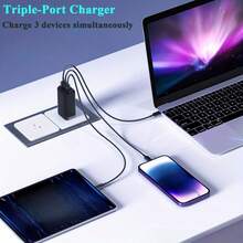 快速充电 GaN 墙式充电器 65W USB-C 充电器，包含 1.5 米二合一数据线，GaN 三端口快速充电器，支持 PD/PPS/QC 3.0 快充协议，可折叠墙式充电器，兼容笔记本电脑、Galaxy S25/S24/S23/S22、Note 20/10 等多种设备，阵亡将士纪念日夏季启动 - 查看 2