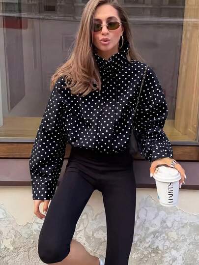 Chic Dot Short Jackets For Women Elegant High Street Long Sleeve Spring Autumn Coats For Women Office Casual Outerwear Polka Dot