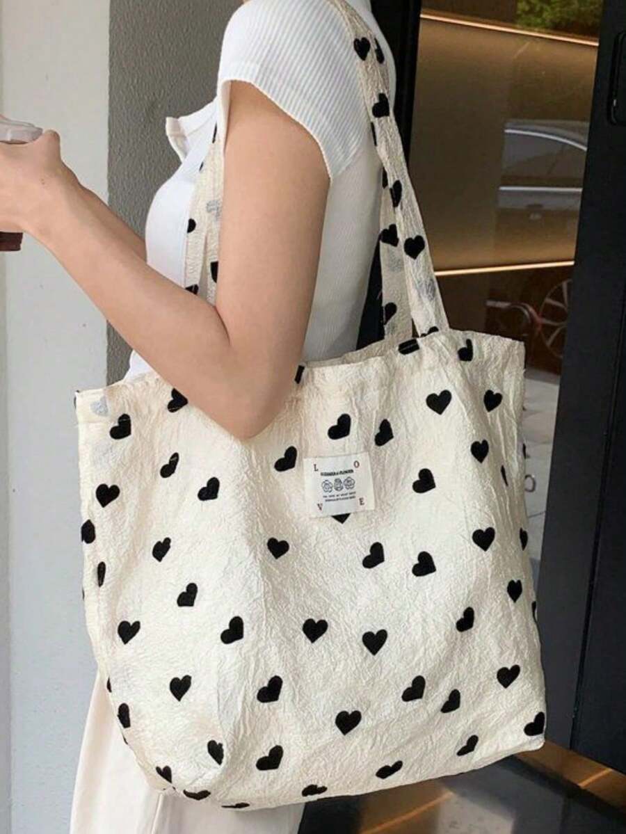 情人节玫瑰爱心单品夏季超清新欧美法式菱形小碎花时尚单肩包学生布包 - 黑與白 - 查看 1