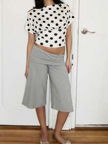 Summer Folding Wide-Leg Seven-Inch Pants, Loose And Casual Y2K Style Pants - Grey - View 9