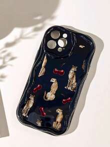 2026新款时尚红色樱桃豹纹TPU防震透明卡包手机壳，兼容苹果17 Pro Max/17/16/15 Pro Max/15 Plus/15 Pro/15/14 Pro Max/14 Plus/14 Pro/14/13 Pro Max/Pro Max/12 Pro Max/12 Pro/12/11 Pro Max/11，完美的圣诞节、新年、复活节礼物，送给家人和朋友，最佳圣诞之选 - 黑色 - 查看 4