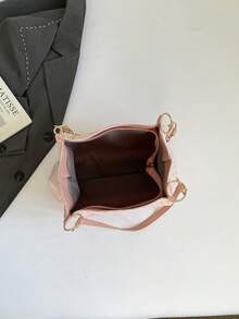 1pc Cloud Decor Star Pattern Polyester Large Capacity Zipper Shoulder Bag, Fashionable Daily Use For Women ,Pink Bag - Pink - View 9