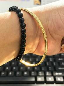 1pc 18K Gold Plated Elegant Carved Pattern Metal Bangle Bracelet, Luxury Jewelry Gift For Women, Birthday, Wedding - Multicolor - View 8