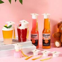 24 Pieces 2026 Mini Graduation Cap With Tassels Wine Bottle Topper Glitter Small Grad Hat Cake Graduation Bottle Cap Cover For Graduated Party Decorations White HatYellow Tassel - 白帽黃穗 - 查看 4