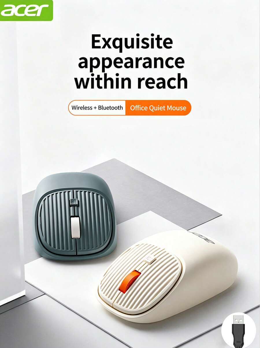 Acer Wireless Mouse With Bluetooth Dual-Mode Charging, Quiet Operation, Portable, Ergonomic Design, Suitable For HP, ASUS, And Huawei Laptops, Unisex, 2.4G Wireless Bluetooth Dual-Mode [Rechargeable + Quiet Button] - View 1