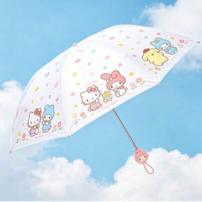 SANRIO Cute Cartoon Compact Manual Umbrella With UV Protection, Fashionable, Portable, Adorable Cartoon Design Umbrella Suitable For All-Day Use