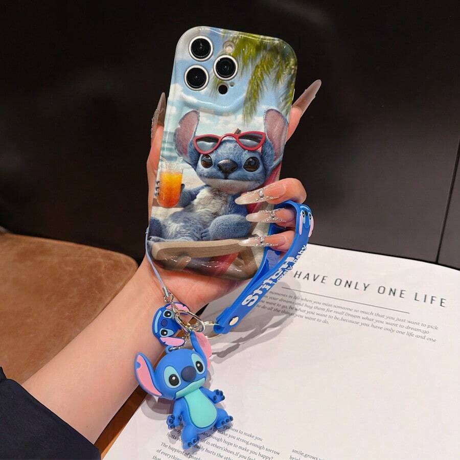 Disney Has Authorized, Phone Case - Chain Set, The Stitch Lilo & Stitch Phone Case Plus A Silicone 3D Or Fluffy Style Stitch Bracelet With Metallic Ring Removable Bracelet, Stitch And Angel Pattern, Compatible With Iphone 17/16/15/14/13/12/11/XS/XR/X Plus Pro Max, Wavy Design Phone Case For Girl, A Stylish Cartoon Summer Phone Case, The Perfect Gift Choice, Phone Protection, Durable Phone Cover, Great Gift For Friends And Family - Màu trắng kiểu A - Xem 1