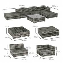 6 PC Rattan Sofa Coffee Table Set Sectional Wicker Weave Furniture For Garden Outdoor Conservatory W/ Pillow Cushion Grey - Grey - View 4