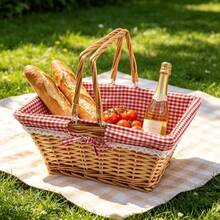 Picnic Basket,Lightweight And Portable,Large Capacity And Stylish Design,Made Of Willow And Rattan - Square - View 7